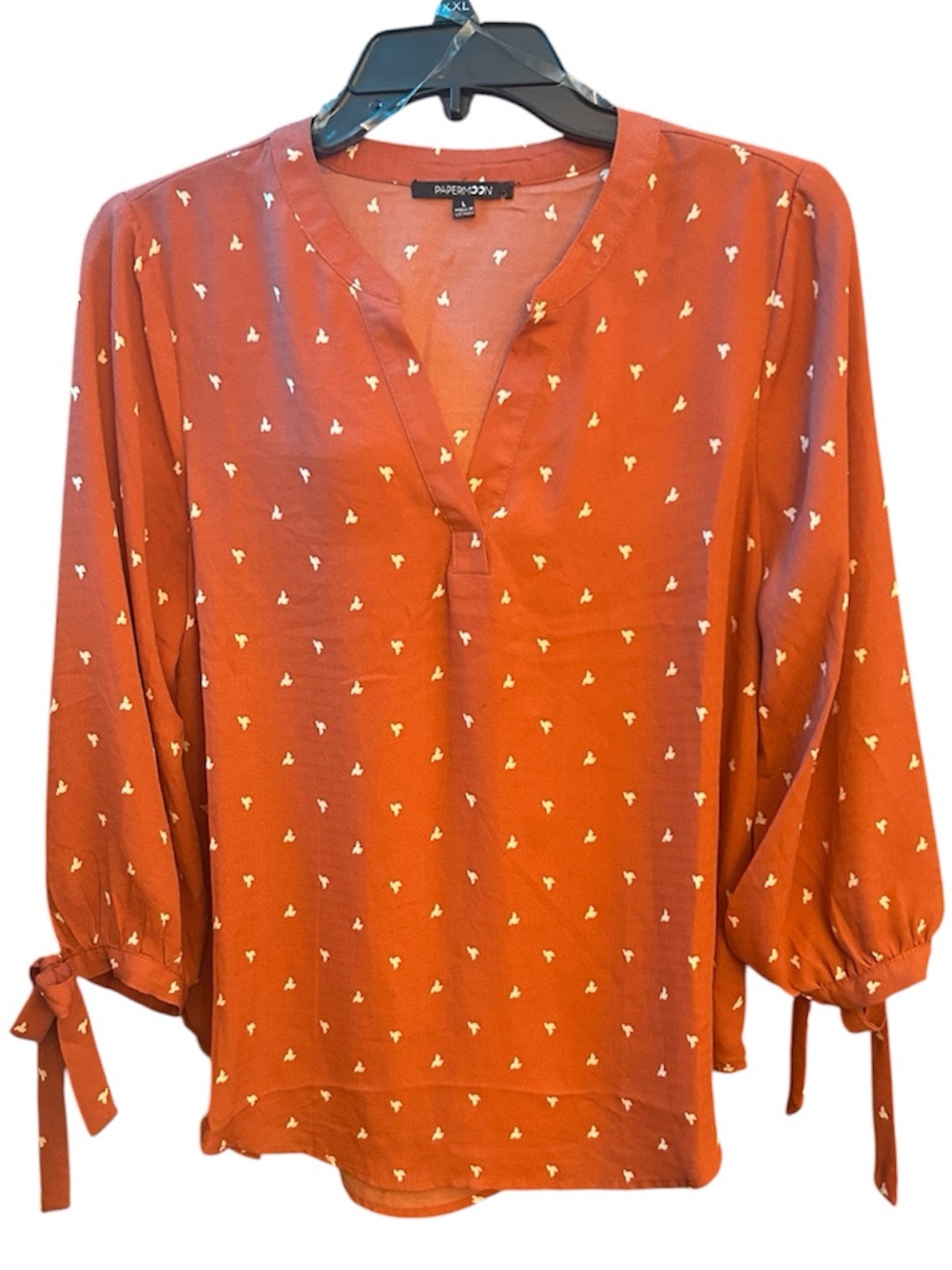 Papermoon Rust Brown Printed Tie-Sleeve Blouse
